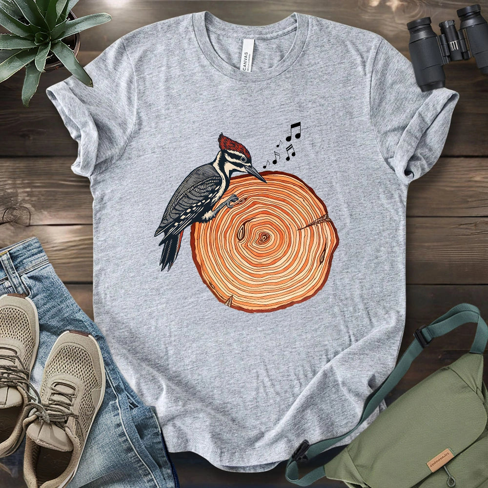 Woodpecker Playing Vinyl T-shirt