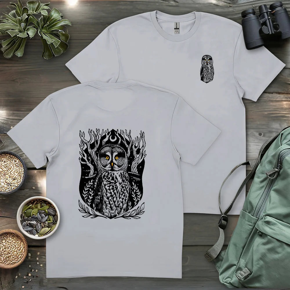 Great Grey Owl Linocut 2 Side T-shirt