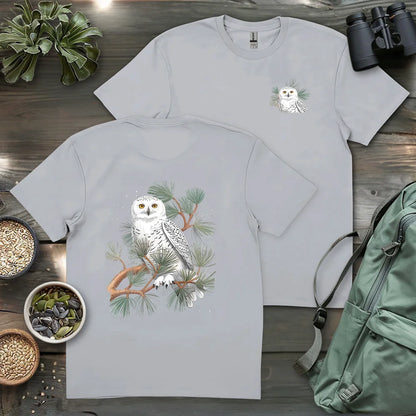 Snowy Owl On Coniferous Tree 2 Side T-shirt