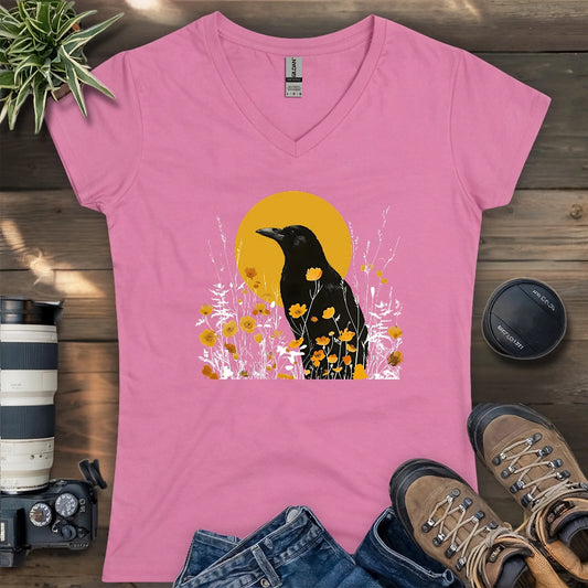 American Crow With Poppies Lady V-neck