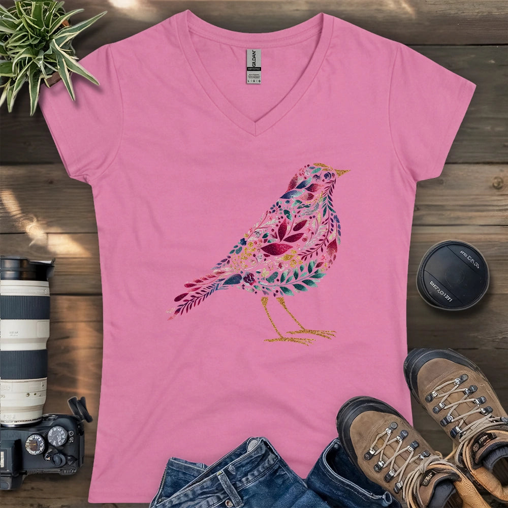 Bird Made By Leaves Lady V-neck