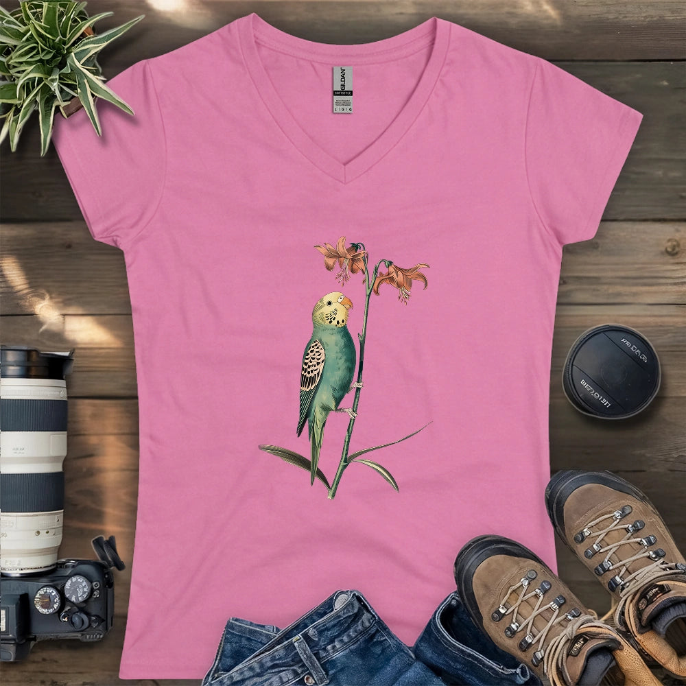 Budgerigar And Lily Lady V-neck