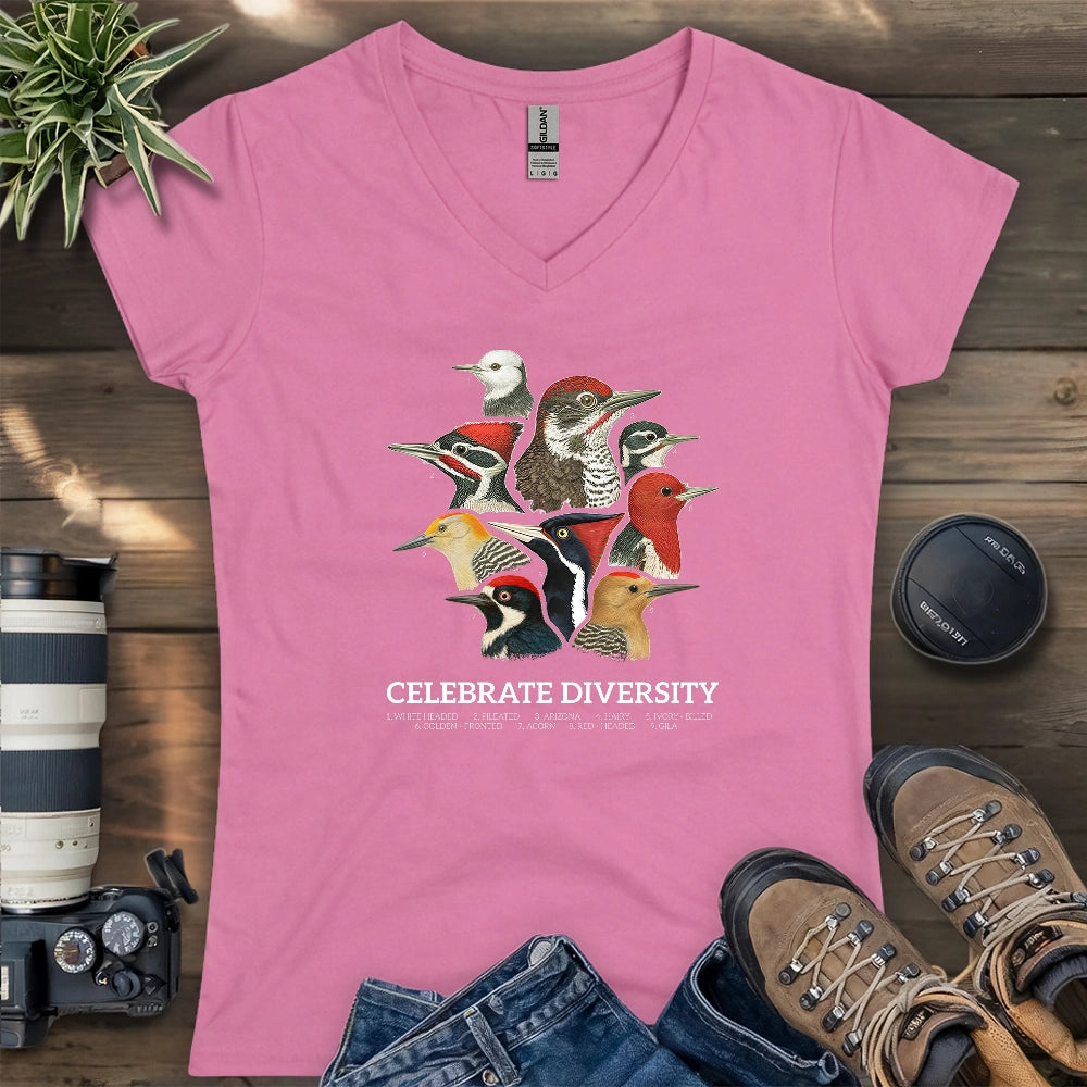 Celebrate Diversity Of Woodpecker Lady V-neck