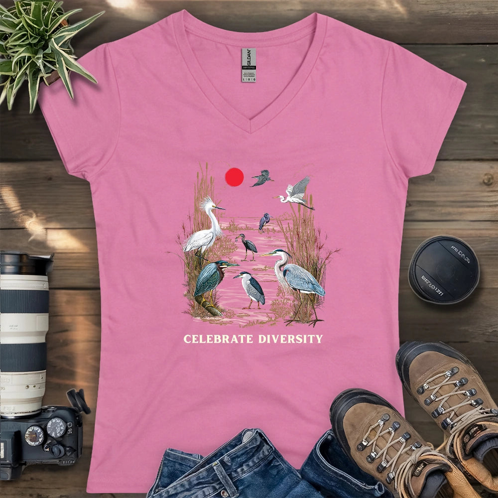 Celebrate Heron Diversity Lady V-neck
