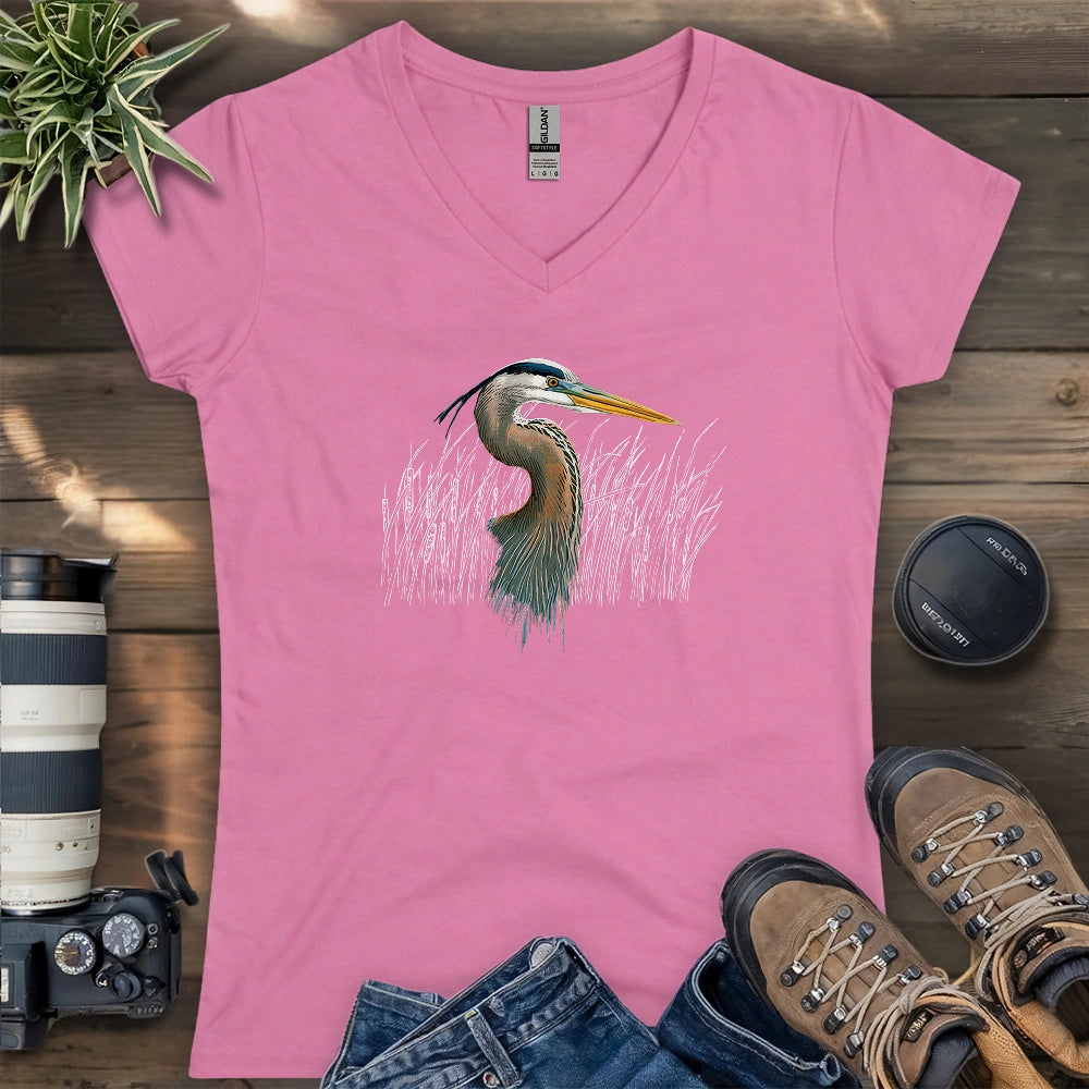Great Blue Heron Lady V-neck