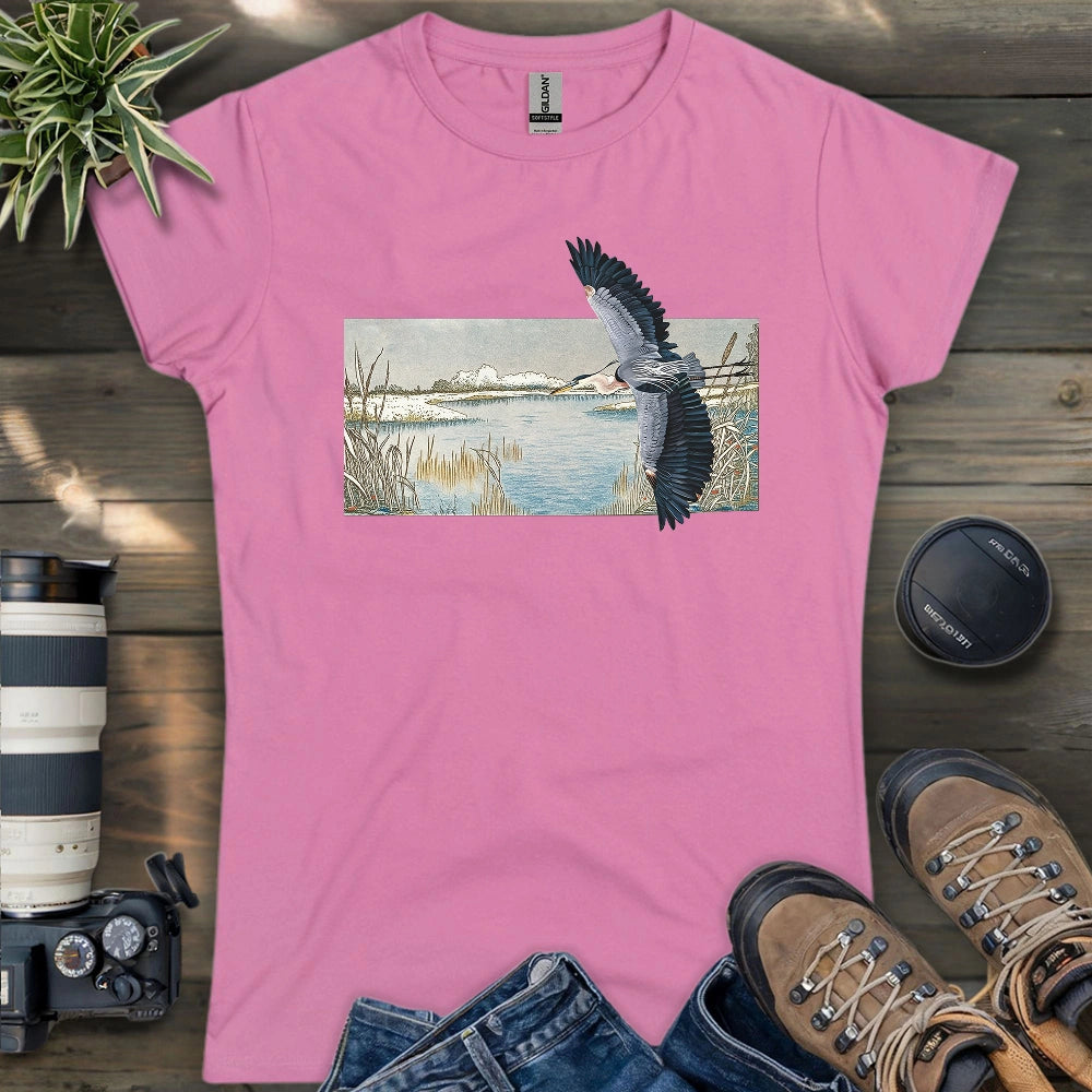 Heron Flying Over Marsh Women's T-shirt
