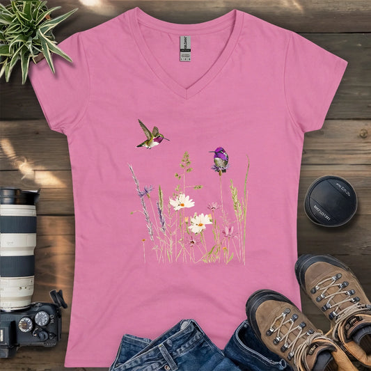 Hummingbirds And Wildflowers Lady V-neck
