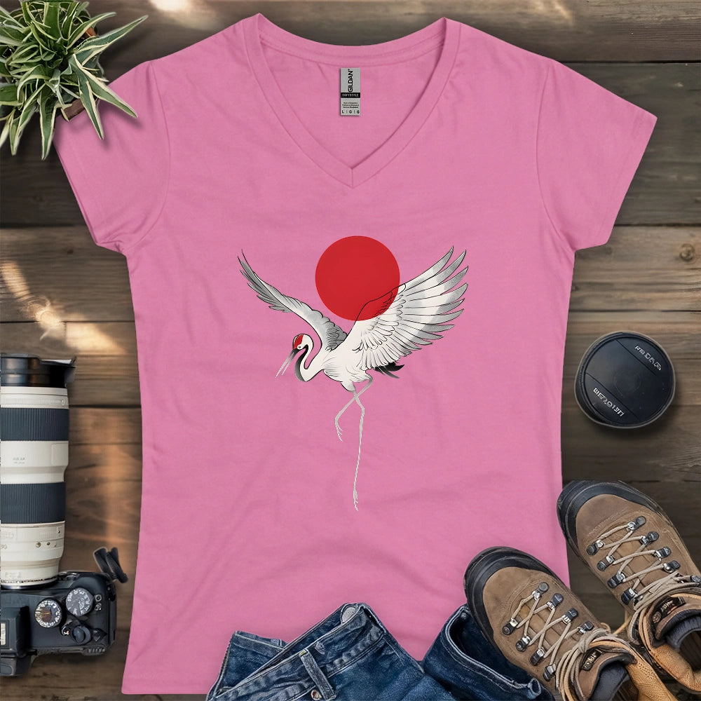 Japan Sun Crane Lady V-neck