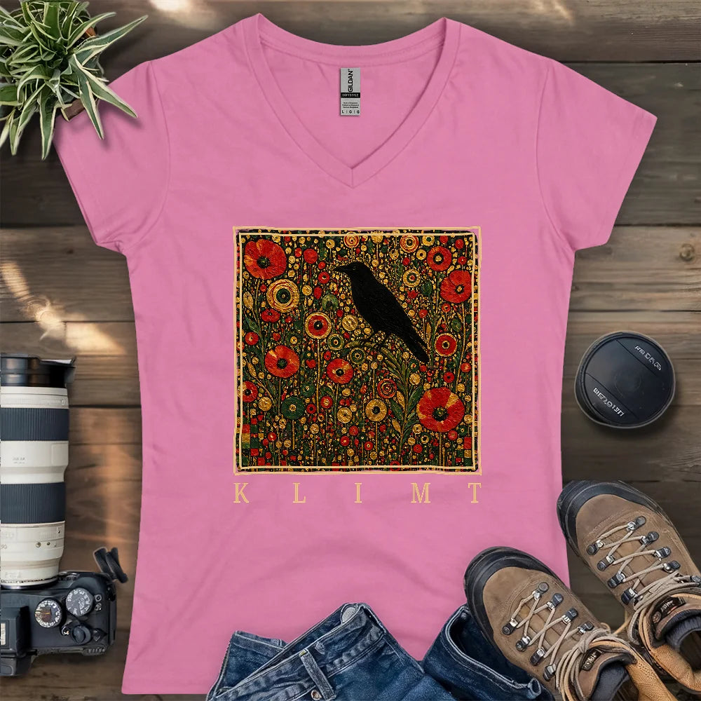 Klimt Raven In Flower Field Lady V-neck