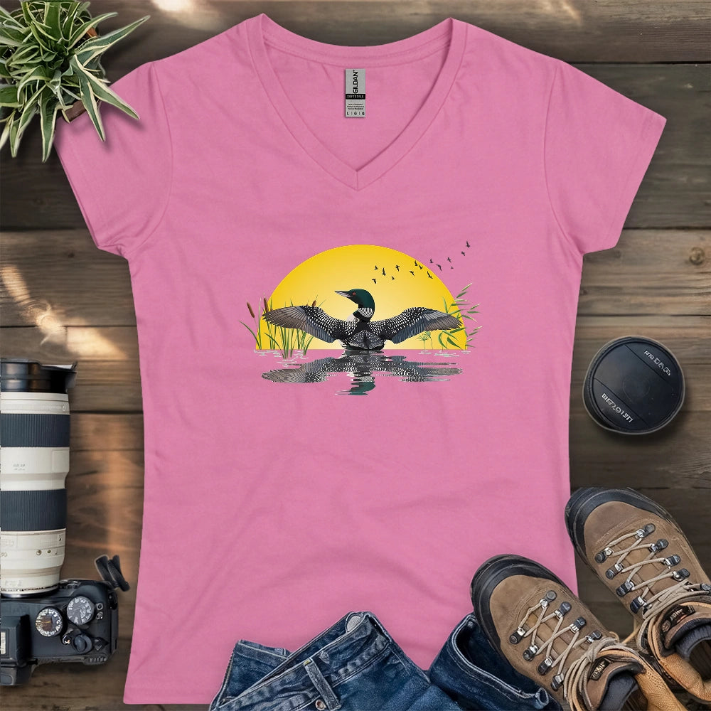 Loon Dance At Dawn Lady V-neck