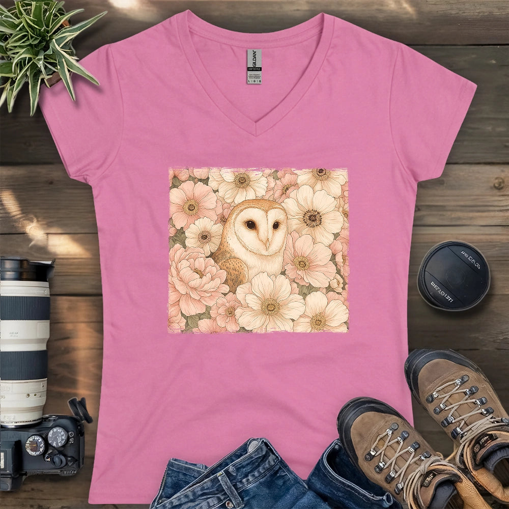 Owl In Flower Field Lady V-neck