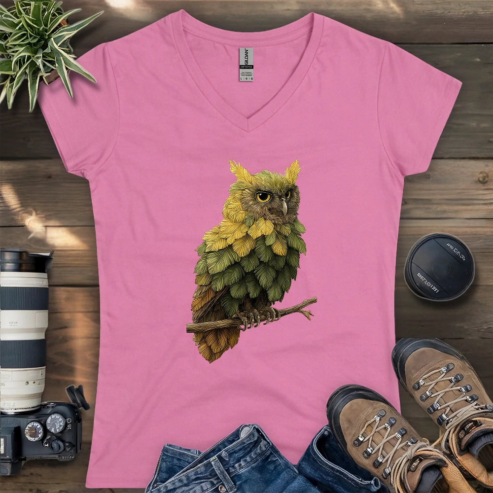 Owl Made By Leaves Lady V-neck