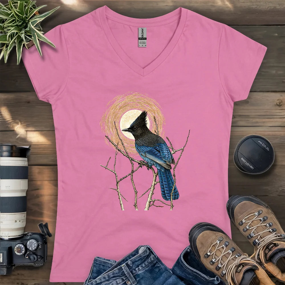 Steller's Jay Under Forest Moonlight Lady V-neck