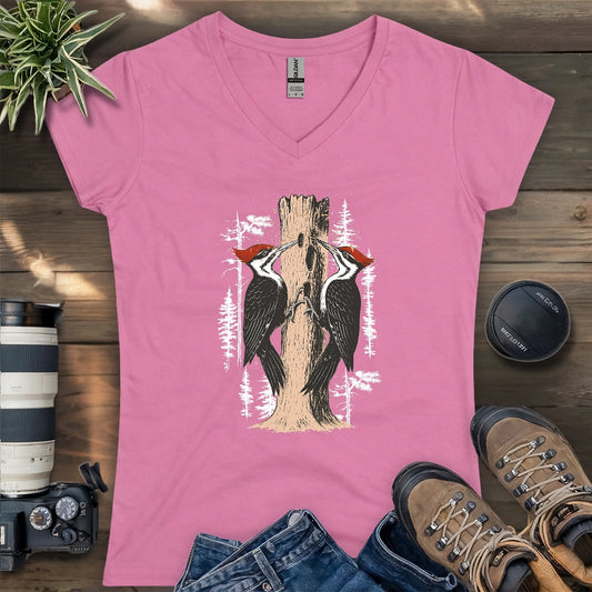 Twin Woodpeckers Drumming Lady V-neck