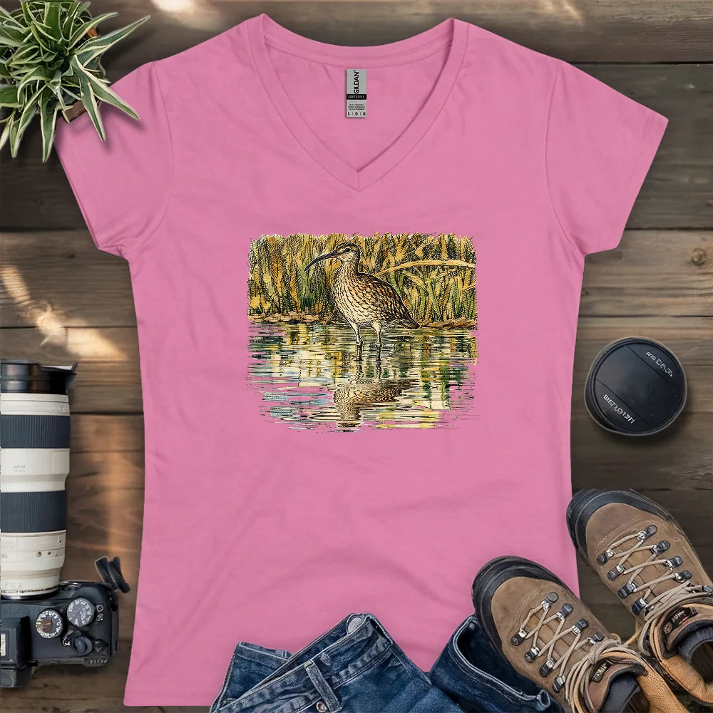 Whimbrel Shadow On Water Lady V-neck