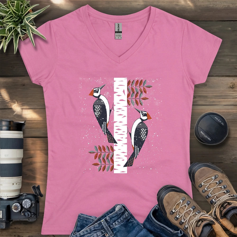 Winter Woodpeckers Lady V-neck
