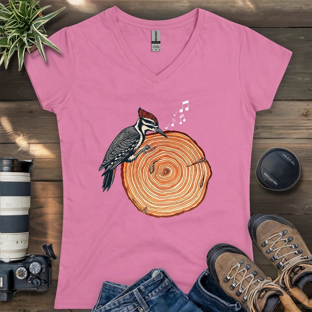 Woodpecker Playing Vinyl Lady V-neck