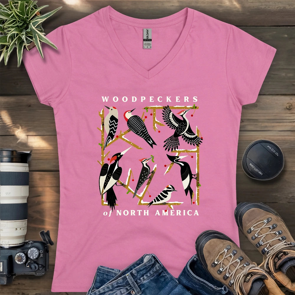 Woodpeckers Of North America Lady V-neck
