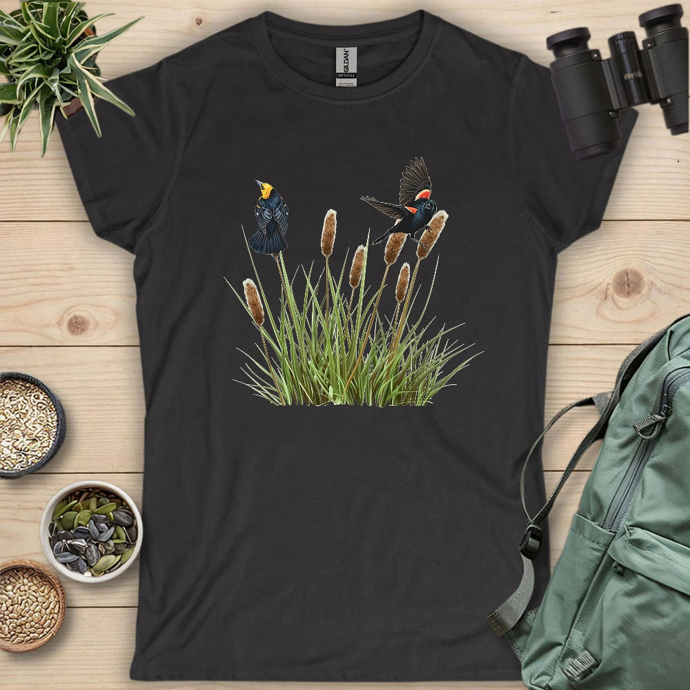 Blackbirds On Cattail Field Women's T-shirt