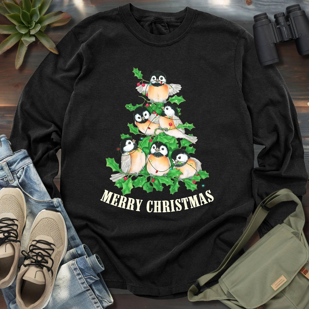 Chickadee Christmas Tree Long Sleeve T-shirt