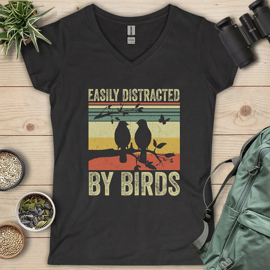 Easily Distracted By Bird Lady V-neck