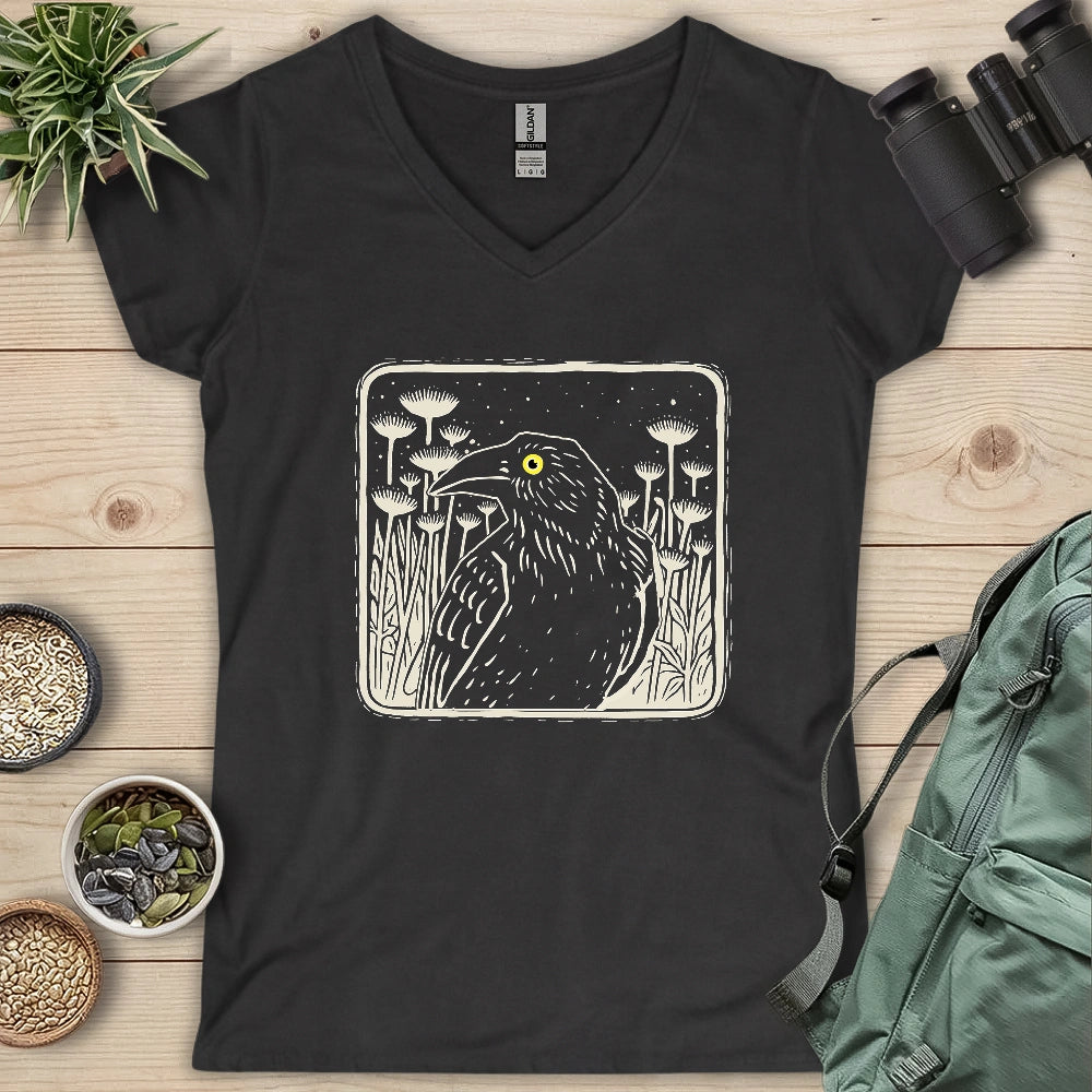 Floral Crow Silhouette Lady V-neck