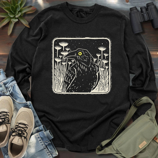 Floral Crow Silhouette Long Sleeve T-shirt