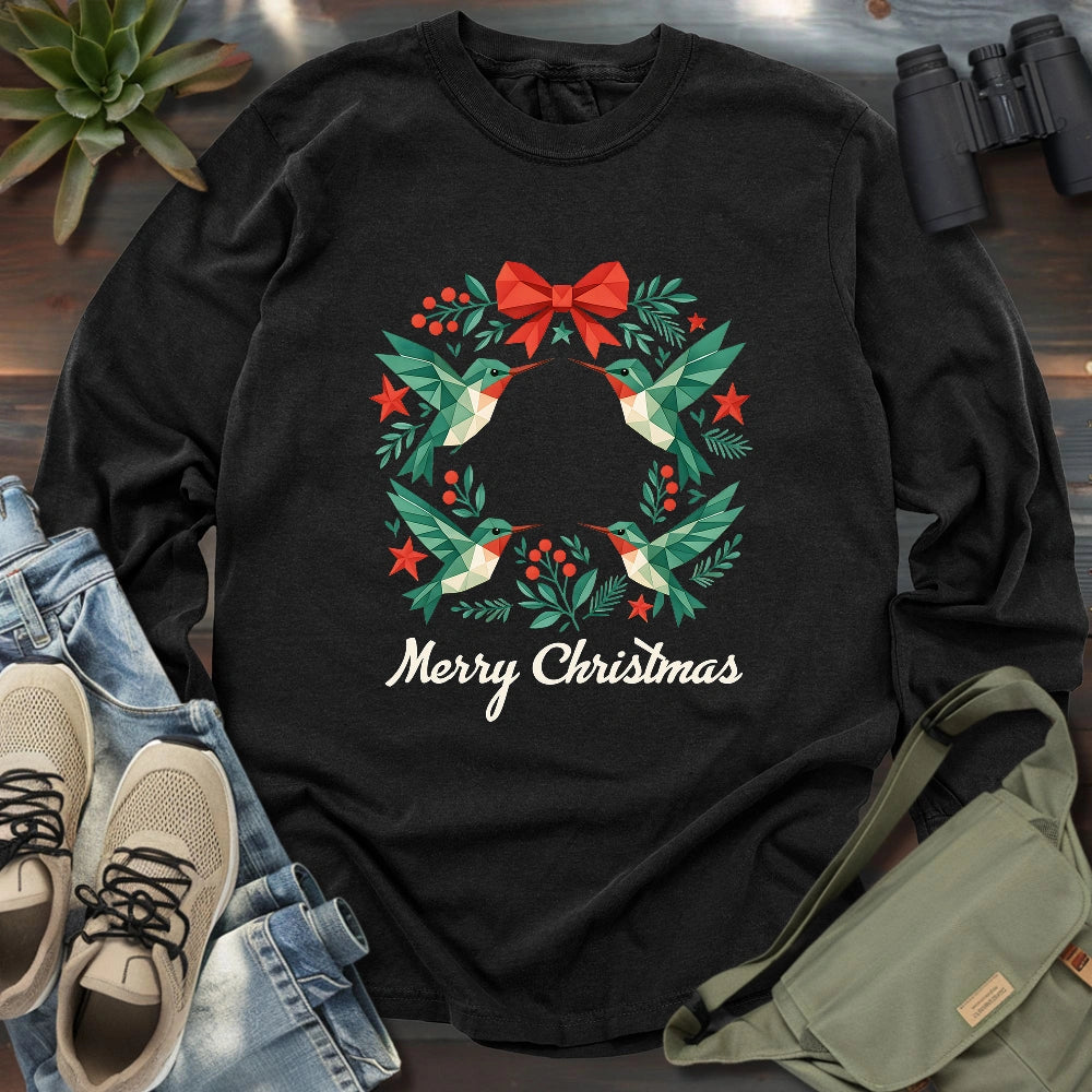 Geometric Hummingbird Wreath Long Sleeve T-shirt