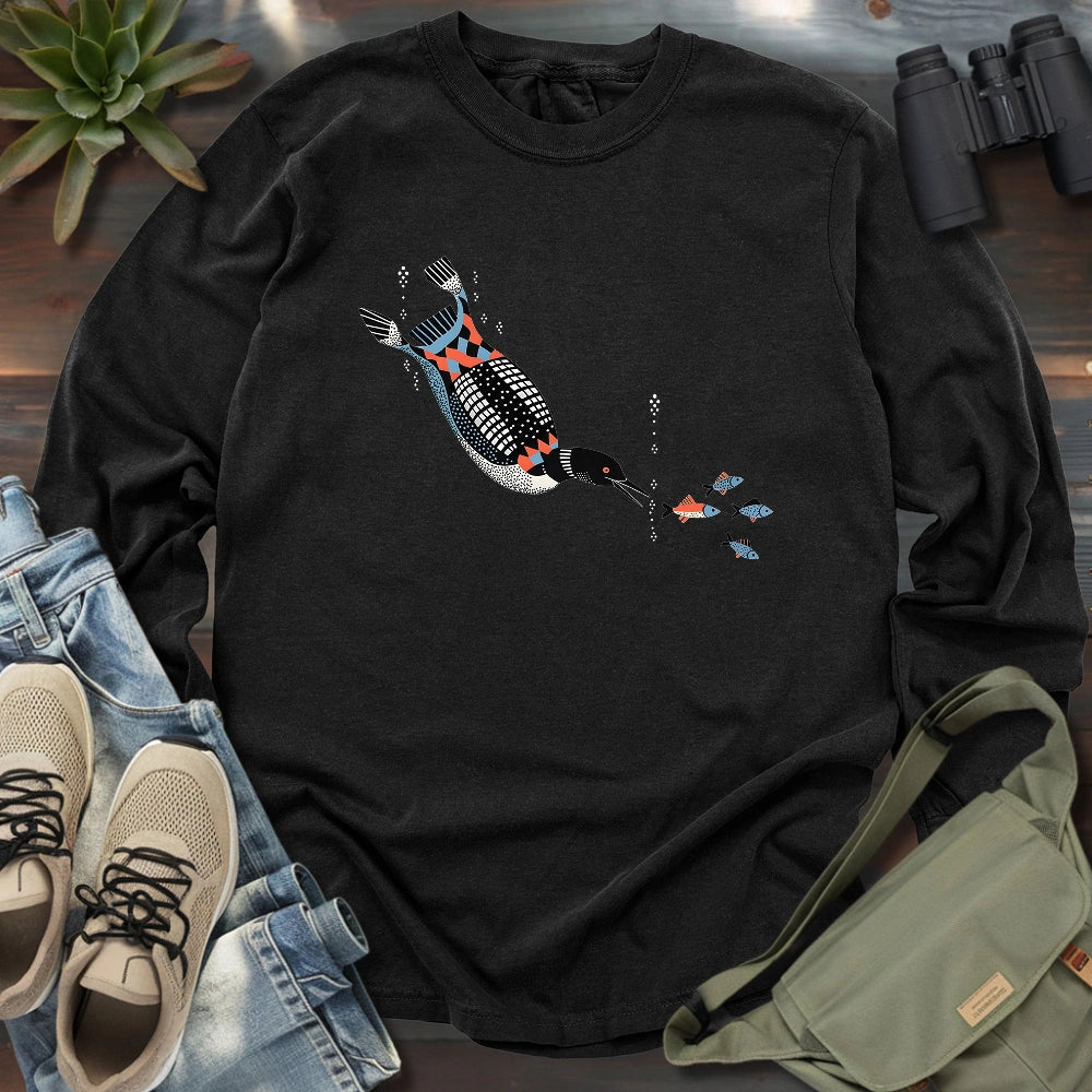 Geometric Loon On The Hunt Long Sleeve T-shirt
