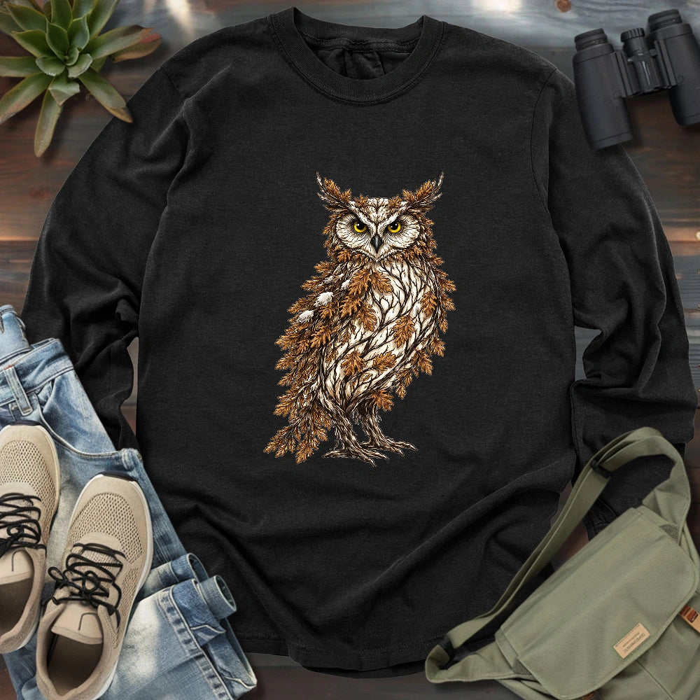 Great Horned Owl Made By Leaves Long Sleeve T-shirt