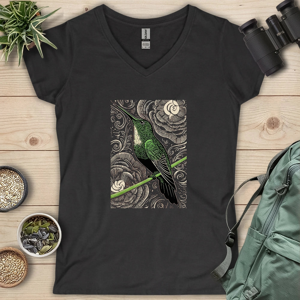 Green Hummingbird Lady V-neck