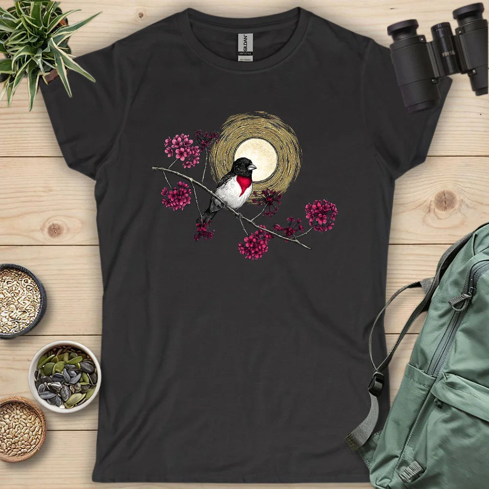 Grosbeak Under Forest's Moonlight Women's T-shirt