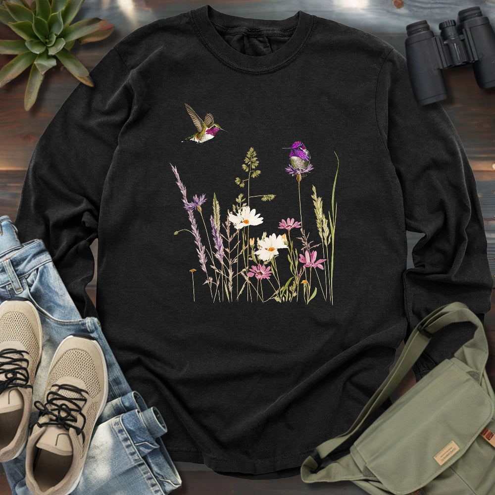Hummingbirds And Wildflowers Long Sleeve T-shirt