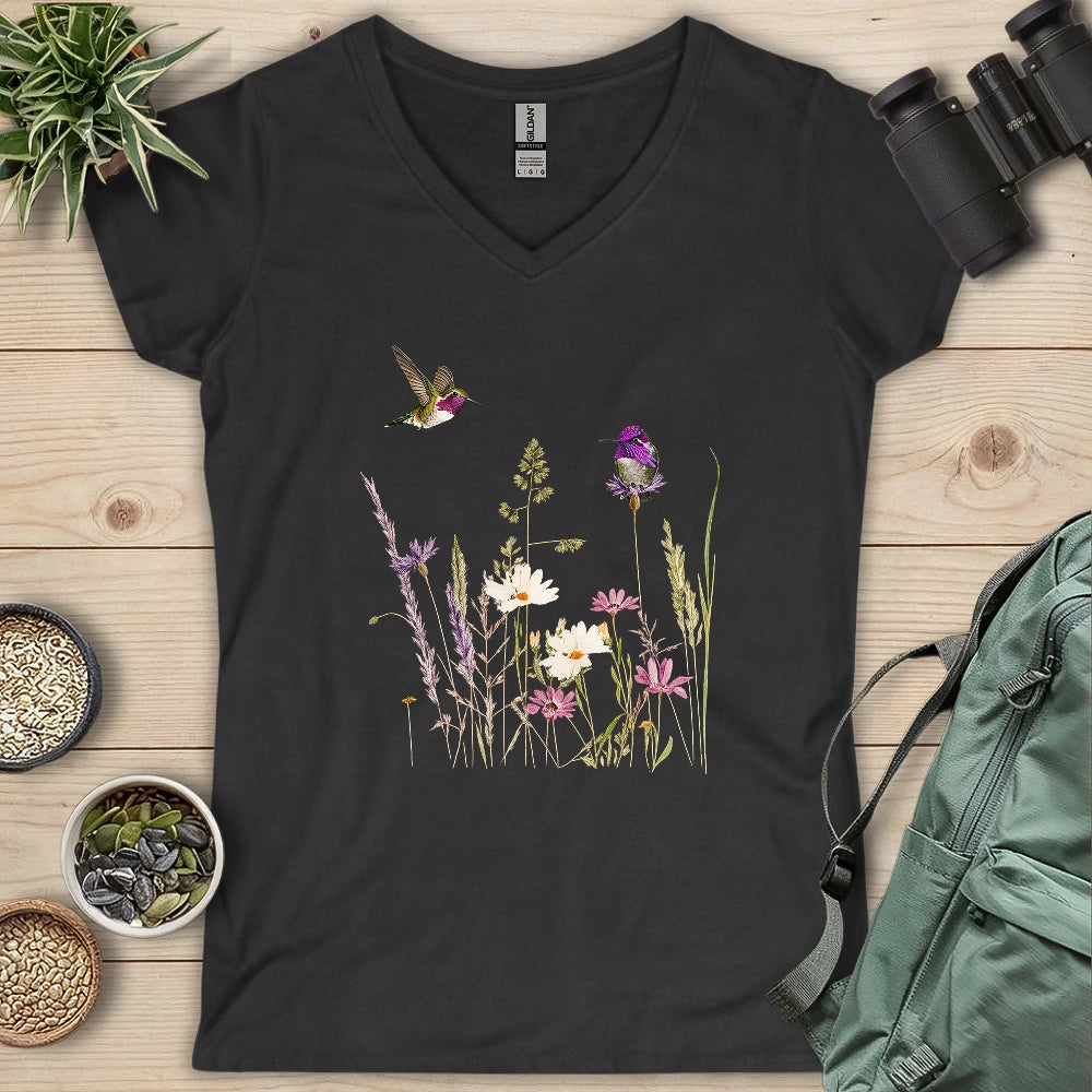 Hummingbirds And Wildflowers Lady V-neck