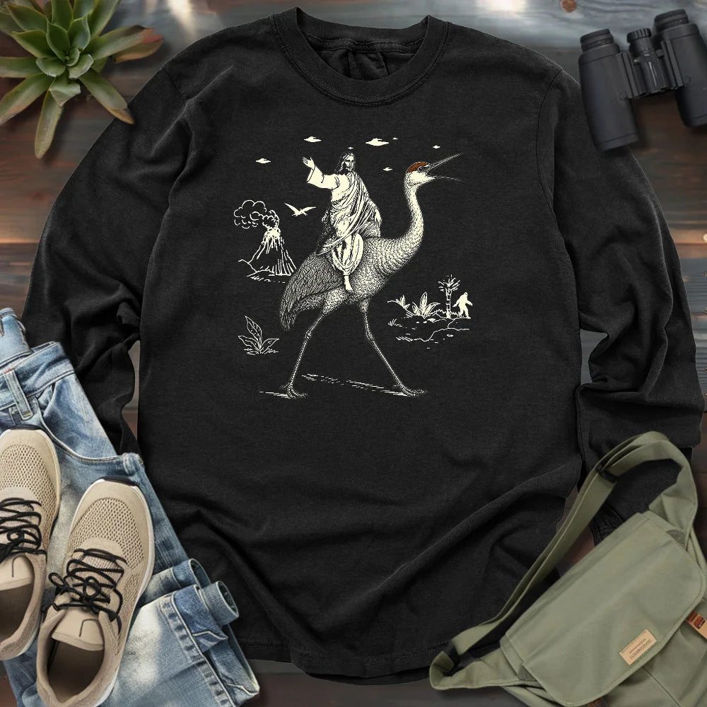 Jesus Riding Sandhill Crane Long Sleeve T-shirt