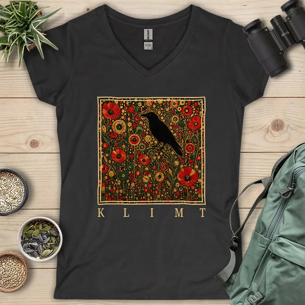 Klimt Raven In Flower Field Lady V-neck