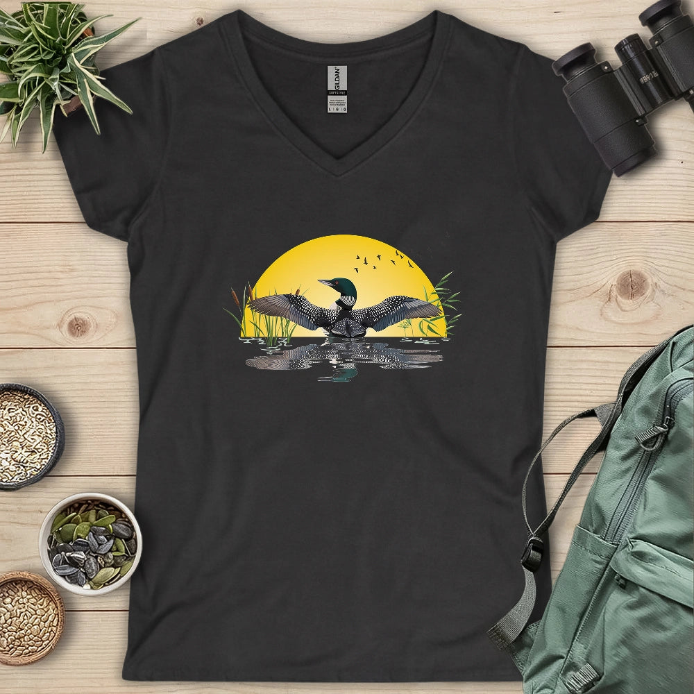 Loon Dance At Dawn Lady V-neck
