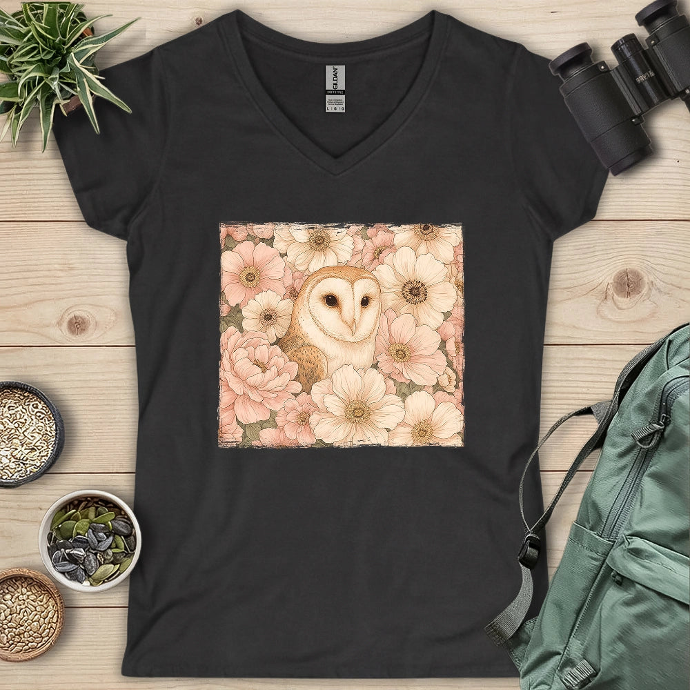 Owl In Flower Field Lady V-neck