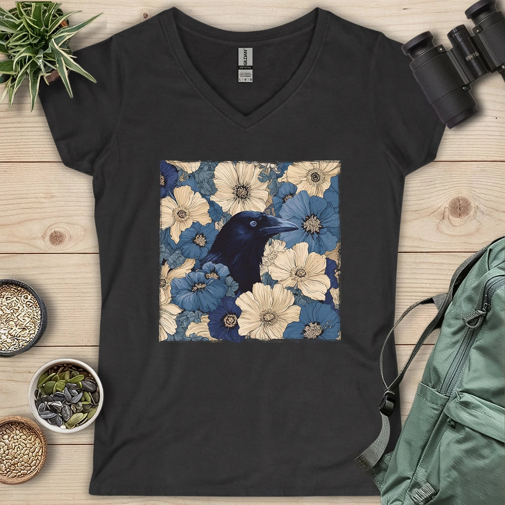 Raven In Flower Field Lady V-neck