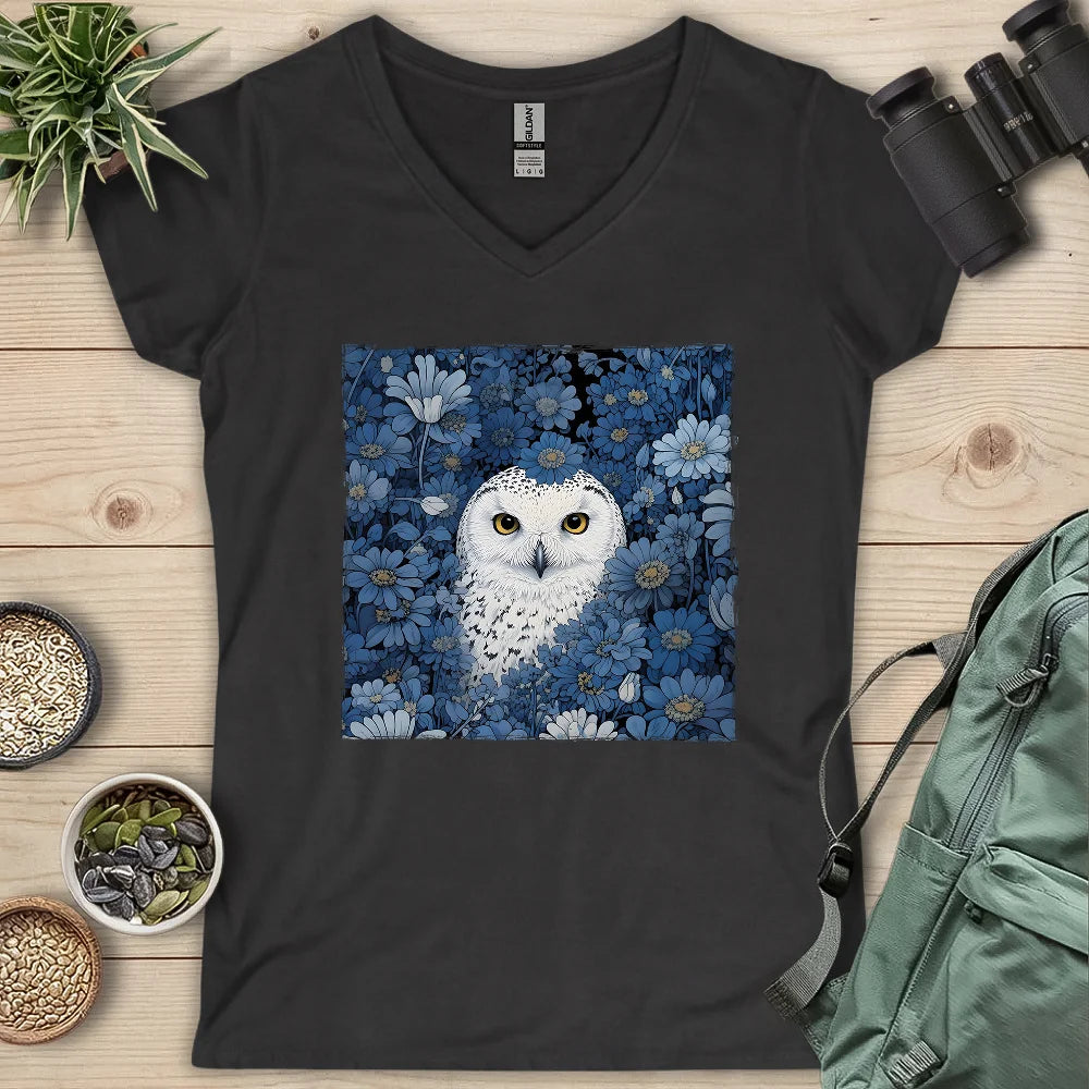 Snowy Owl In Flower Field Lady V-neck