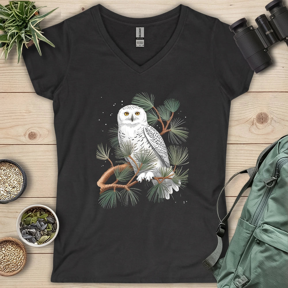 Snowy Owl On Coniferous Tree Lady V-neck