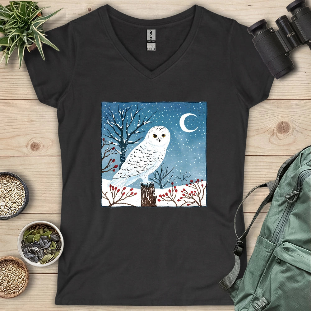 Snowy Owl at Midnight Lady V-neck