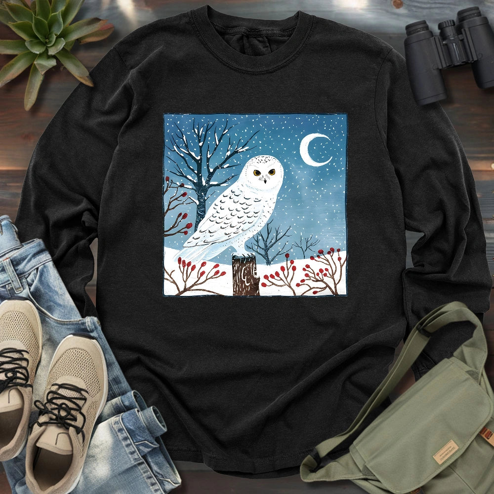 Snowy Owl at Midnight Long Sleeve T-shirt