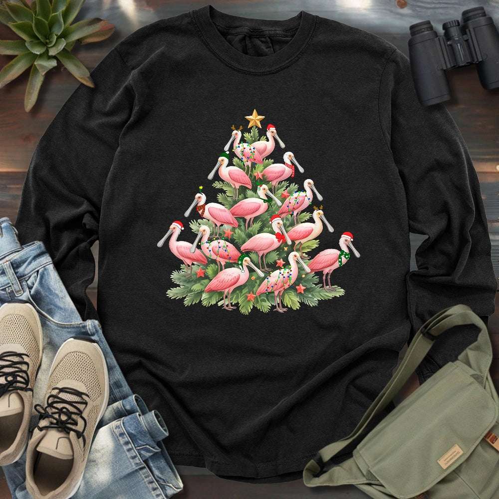Spoonbill Christmas Tree Long Sleeve T-shirt