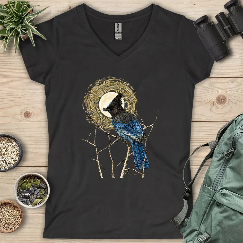 Steller's Jay Under Forest Moonlight Lady V-neck