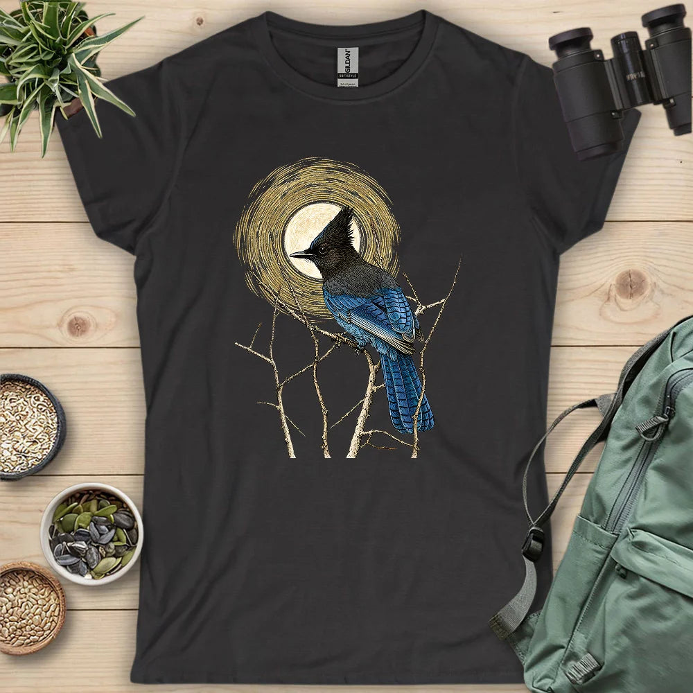 Steller's Jay Under Forest Moonlight Women's T-shirt
