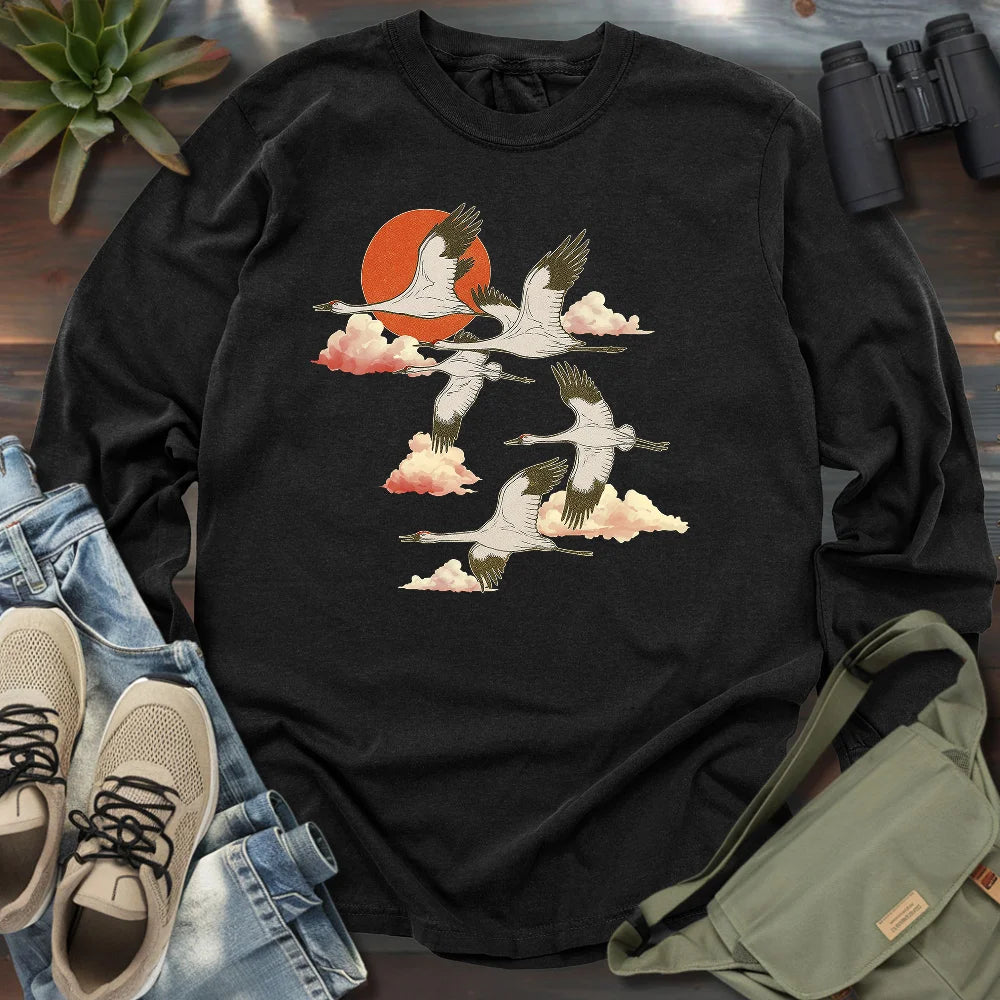 Twilight Whooping Cranes Long Sleeve T-shirt