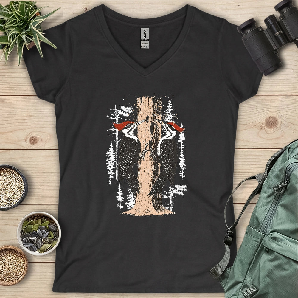 Twin Woodpeckers Drumming Lady V-neck
