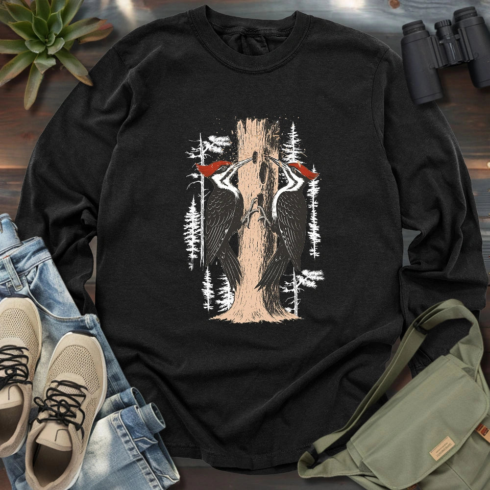 Twin Woodpeckers Drumming Long Sleeve T-shirt