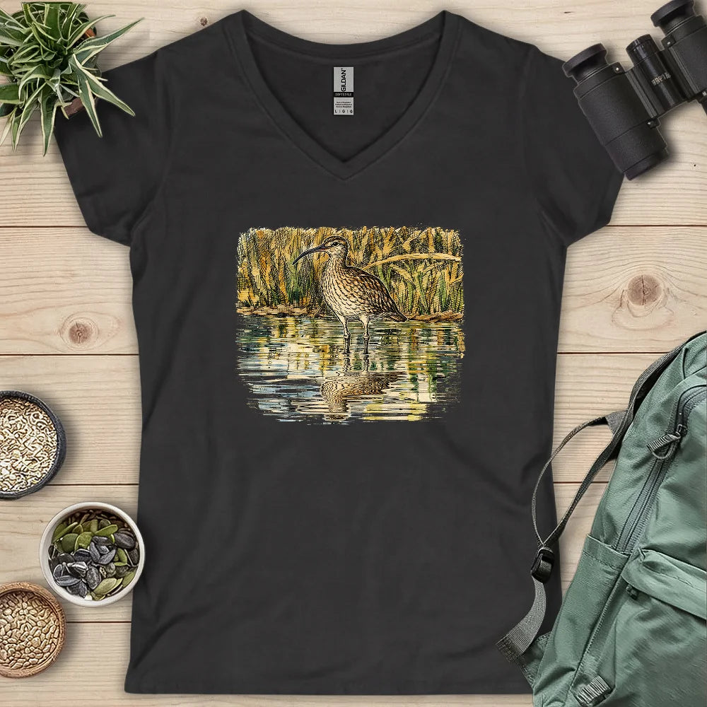 Whimbrel Shadow On Water Lady V-neck